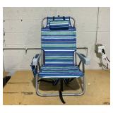 Beach Chair for Adults Heavy Duty, Compact Portable Lay Flat Folding Chair with Backpack Straps and Large Cooler Pouch, Support to 350LBS (Stripes_Blue&Cyan)