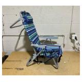 Beach Chair for Adults Heavy Duty, Compact Portable Lay Flat Folding Chair with Backpack Straps and Large Cooler Pouch, Support to 350LBS (Stripes_Blue&Cyan)