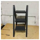 Double Elite Step Ladder 3 Step Folding, Sturdy 330 Lbs Small Step Stool for Adults, Safer Full Steel Multi-use Kitchen Ladder for Home, Closet Step Stool Ladder with Anti-Slip Wide Pedals, Black