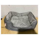Miguel Faux Linen Dog Bed with Removable Cushion Pillow for Medium Small Dogs, Washable Pet Bed with Side Easy to Wash Puppy Bed, Rectangle Cat Bed for Indoor Cat with Anti-Slip Bottom, Gray 64 CM