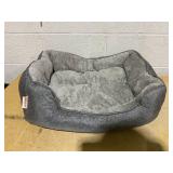 Miguel Faux Linen Dog Bed with Removable Cushion Pillow for Medium Small Dogs, Washable Pet Bed with Side Easy to Wash Puppy Bed, Rectangle Cat Bed for Indoor Cat with Anti-Slip Bottom, Gray 64 CM