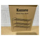 Kitsure Shoe Rack - Stainless Steel Shoe Organizer, Sturdy Shoe Rack for Closet and Front Door Entrance, Free Standing Shoe Shelf, Closet Organizers and Storage, 25.6" Wide - 3 Tier, Black