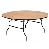 One 6-Foot Round Wood Folding Banquet Table with Clear Coated Finished Top. Paid over $200