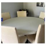 Qty 5 - 72” Poly Premier Round Fitted Tablecloth, Fitted Table Topper With Elastic Color: Bone  All tablecloths have been meticulously maintained and you could use these at any high end event. Paid 