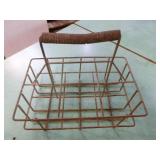 6 Vintage Cream Top Milk Bottles in Wire Milk Bottle Carrier