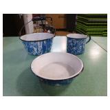 Vintage Blue and White Swirl Graniteware Pieces