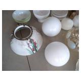 Large Lot of Lamp Globes + Vintage Hamper & (2) Lamps