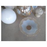 Large Lot of Lamp Globes + Vintage Hamper & (2) Lamps