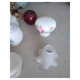 Large Lot of Lamp Globes + Vintage Hamper & (2) Lamps