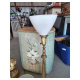 Large Lot of Lamp Globes + Vintage Hamper & (2) Lamps