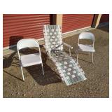Chair Lot - Patio Lounge Chair & (2) Folding Metal Chairs