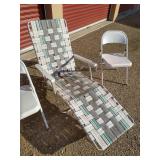 Chair Lot - Patio Lounge Chair & (2) Folding Metal Chairs