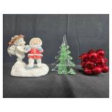 Christmas Decor Collection with Dreamsicles Cherub Figurine, Glass Tree, and Bell Ornament
