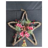 Star-Shaped Holiday Wreath with Pinecones, Ribbon, and Brass Bear Ornament