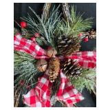 Star-Shaped Holiday Wreath with Pinecones, Ribbon, and Brass Bear Ornament