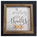 Holiday Wall Decor Lot: Framed Give Thanks Print, Winter Cross-Stitch, and Berry Wreaths