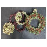 Holiday Wall Decor Lot: Framed Give Thanks Print, Winter Cross-Stitch, and Berry Wreaths