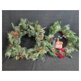 Holiday Wreaths with Pinecones, Berries, and Decorative House