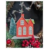 Holiday Wreaths with Pinecones, Berries, and Decorative House