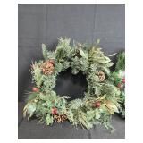 Holiday Wreaths with Pinecones, Berries, and Decorative House
