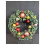 Artificial Holiday Wreath with Red, Gold, and Green Ornaments