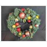 Artificial Holiday Wreath with Red, Gold, and Green Ornaments