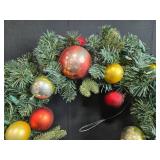 Artificial Holiday Wreath with Red, Gold, and Green Ornaments