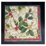 Holiday Themed Fabric Basket with Assorted Christmas Napkins