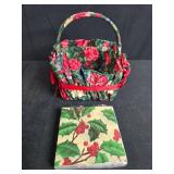 Holiday Themed Fabric Basket with Assorted Christmas Napkins
