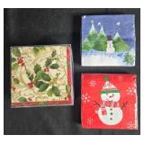 Holiday Themed Fabric Basket with Assorted Christmas Napkins
