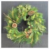 Artificial Pine Wreath with Pinecones and Holly Accents