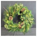 Artificial Pine Wreath with Pinecones and Holly Accents