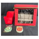 Christmas Holiday Decor Lot with Storage Box, Sleigh Organizer and Coasters