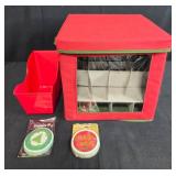 Christmas Holiday Decor Lot with Storage Box, Sleigh Organizer and Coasters