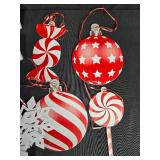 Holiday Decor Lot with Christmas Stockings, Ornaments, Garland, and Santa Sign