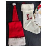 Assorted Christmas Decor Lot: Stockings, Santa Hat, Santa and Snowman Decorations