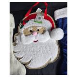 Assorted Christmas Decor Lot: Stockings, Santa Hat, Santa and Snowman Decorations