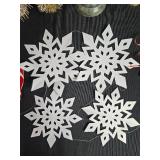 Assorted Holiday Decor Trees, Snowflake Ornaments, and Candy Signs
