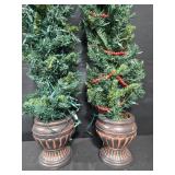 Set of 2 Artificial Prelit Spiral Entryway Trees with Pots and Garland