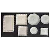 Set of 6 Decorative White Plastic Plates and 1 Rectangle Platter with Scalloped Edges