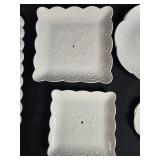 Set of 6 Decorative White Plastic Plates and 1 Rectangle Platter with Scalloped Edges