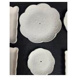 Set of 6 Decorative White Plastic Plates and 1 Rectangle Platter with Scalloped Edges