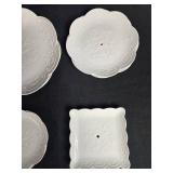 Set of 6 Decorative White Plastic Plates and 1 Rectangle Platter with Scalloped Edges