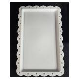 Set of 6 Decorative White Plastic Plates and 1 Rectangle Platter with Scalloped Edges