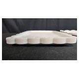 Set of 6 Decorative White Plastic Plates and 1 Rectangle Platter with Scalloped Edges