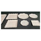 Set of 6 Decorative White Plastic Plates and 1 Rectangle Platter with Scalloped Edges