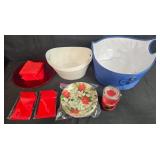 Holiday Party Supplies Collection with Serving Buckets, Utensils, Plates, and Candle