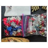 Christmas Basket with Ornaments, Gift Bows, Snowflake Decor, and Gift Bag