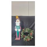 Wooden Porch Santa Christmas Decor and Holiday Wreath Set