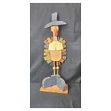 Wooden Porch Turkey Figure and Metal Pumpkin Fall Decor Set